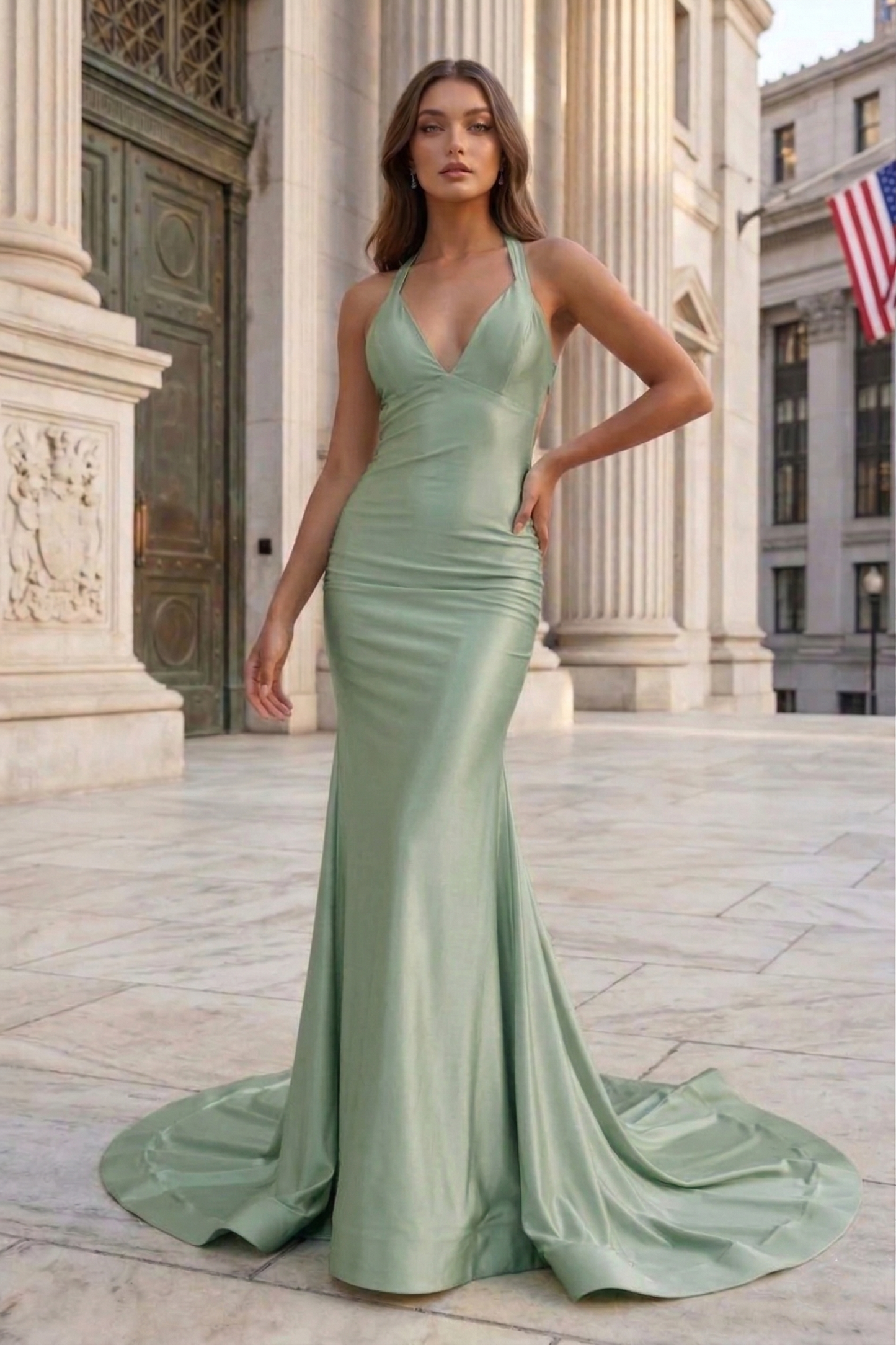 Halter Neck Open Back Mermaid Prom Dress with Sweep Train | Sevoba