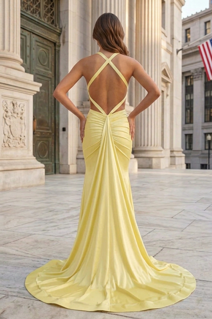 Halter Neck Open Back Mermaid Prom Dress with Sweep Train | Sevoba