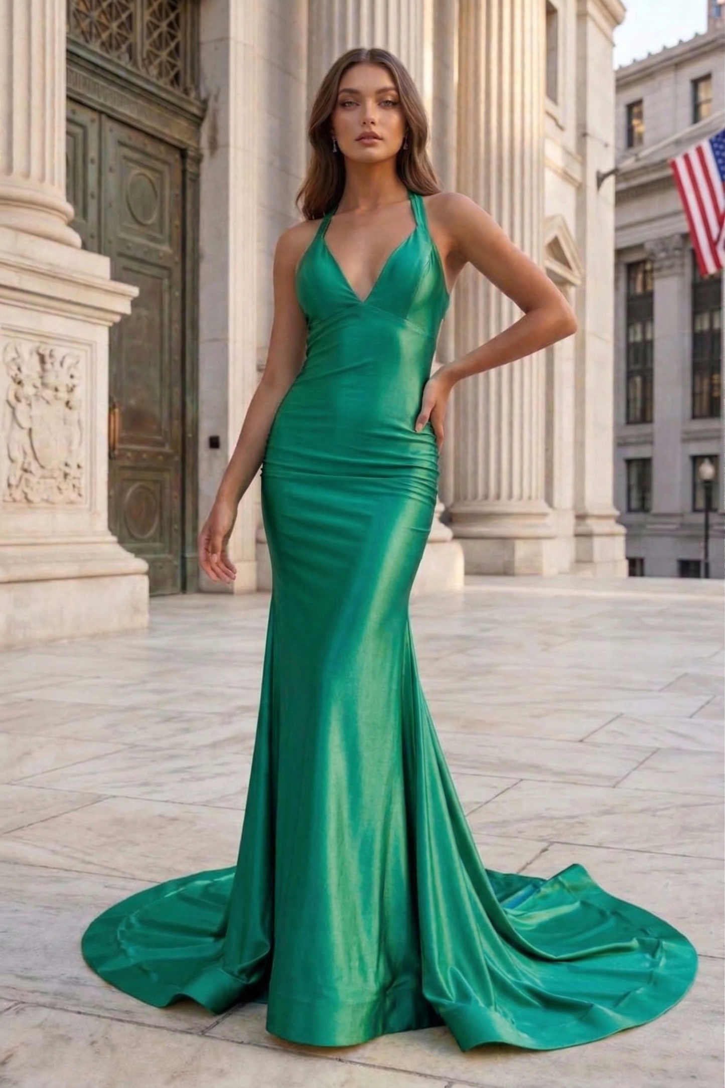 Halter Neck Open Back Mermaid Prom Dress with Sweep Train | Sevoba