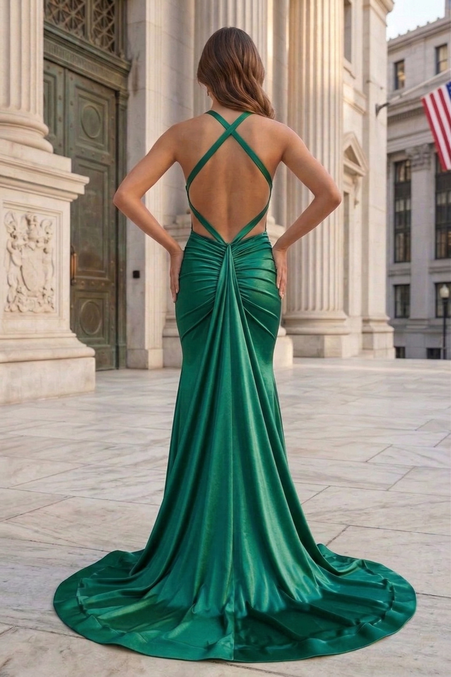 Halter Neck Open Back Mermaid Prom Dress with Sweep Train | Sevoba