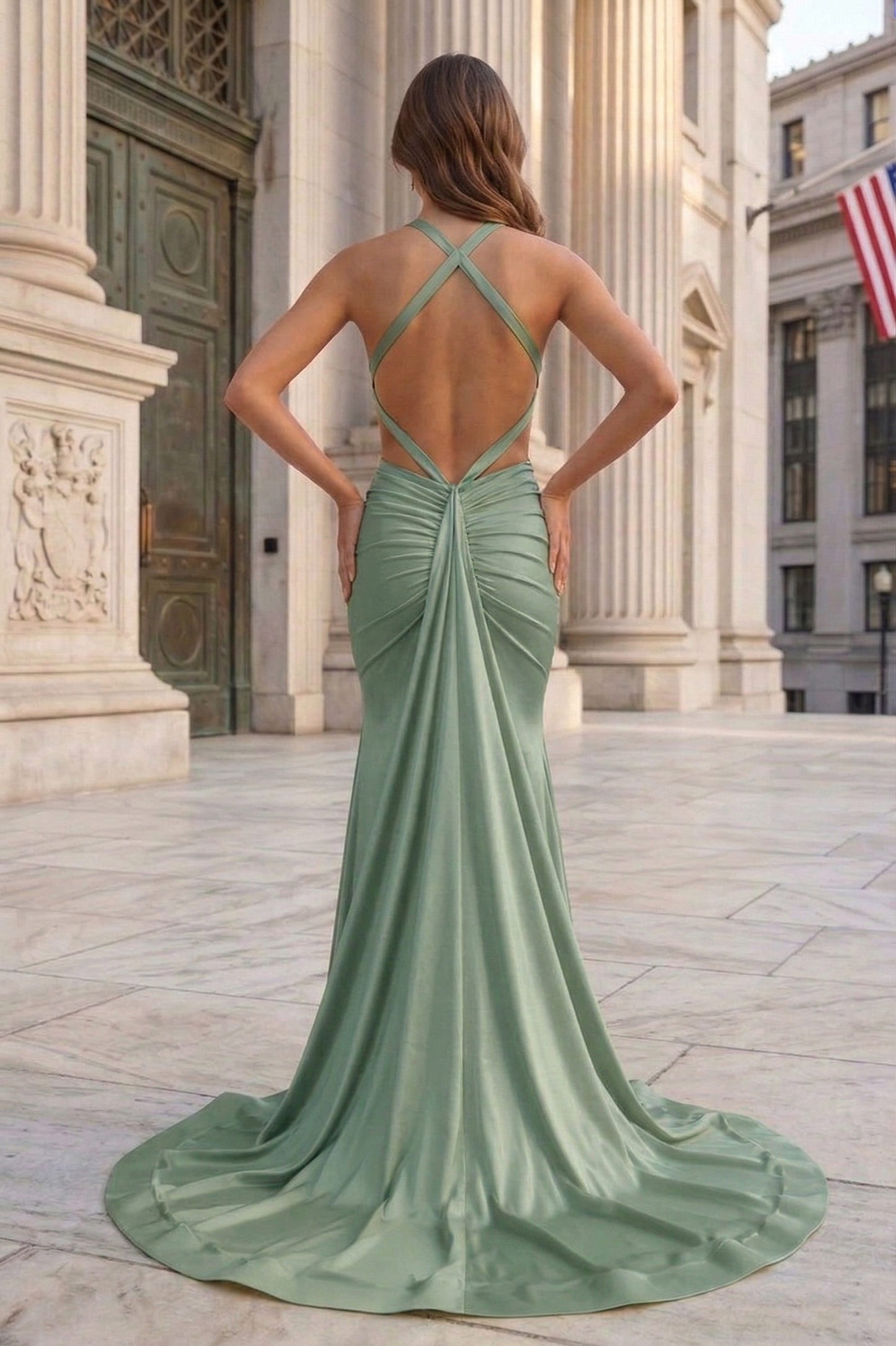 Halter Neck Open Back Mermaid Prom Dress with Sweep Train | Sevoba