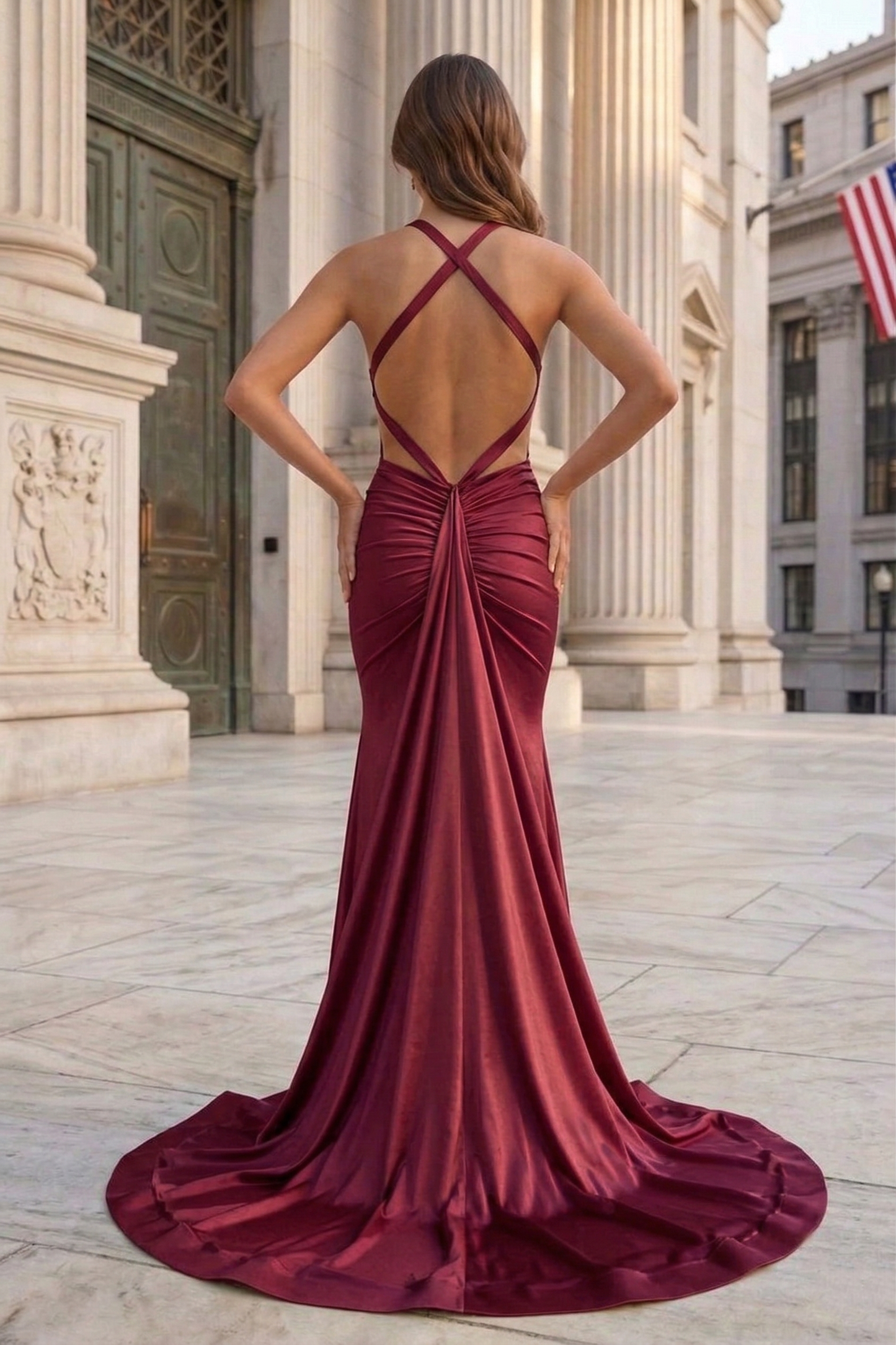 Halter Neck Open Back Mermaid Prom Dress with Sweep Train | Sevoba