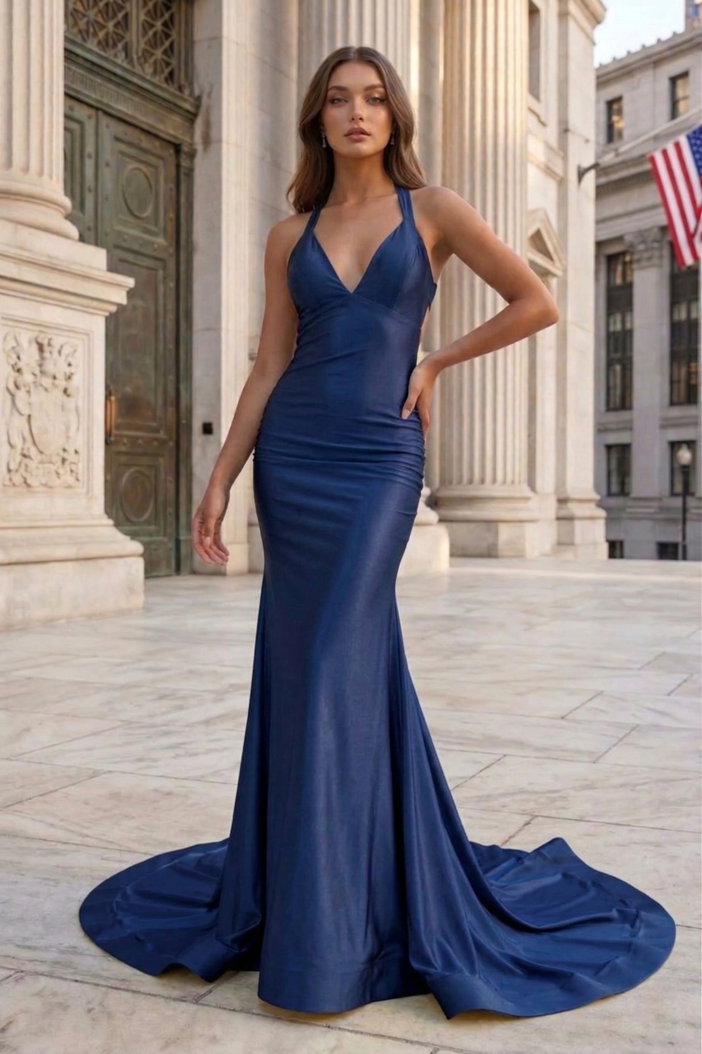 Halter Neck Open Back Mermaid Prom Dress with Sweep Train | Sevoba