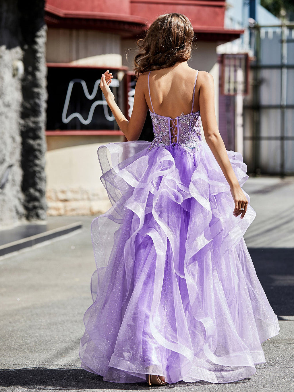 Sevoba | A Line Beaded Top Tulle Ball Gown Lilac