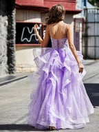 Sevoba | A Line Beaded Top Tulle Ball Gown Lilac