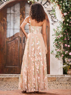 Sevoba | Corset Bodice Flowers Sweetheart A-line Dresses with Slit Pearl Pink