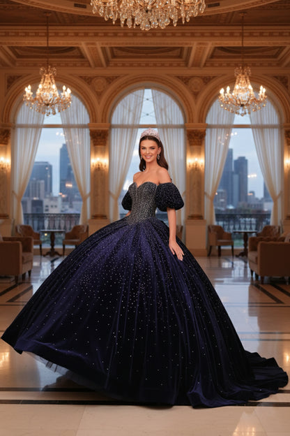 Luxurious Sparkle Ball Gown Cold Shoulder Quinceañera Dress | Sevoba