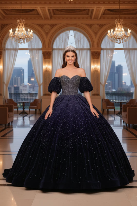 Luxurious Sparkle Ball Gown Cold Shoulder Quinceañera Dress | Sevoba