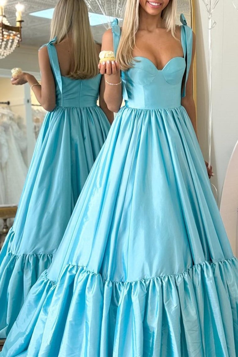 Red Sweetheart Bow Strap A-Line Long Prom Dress