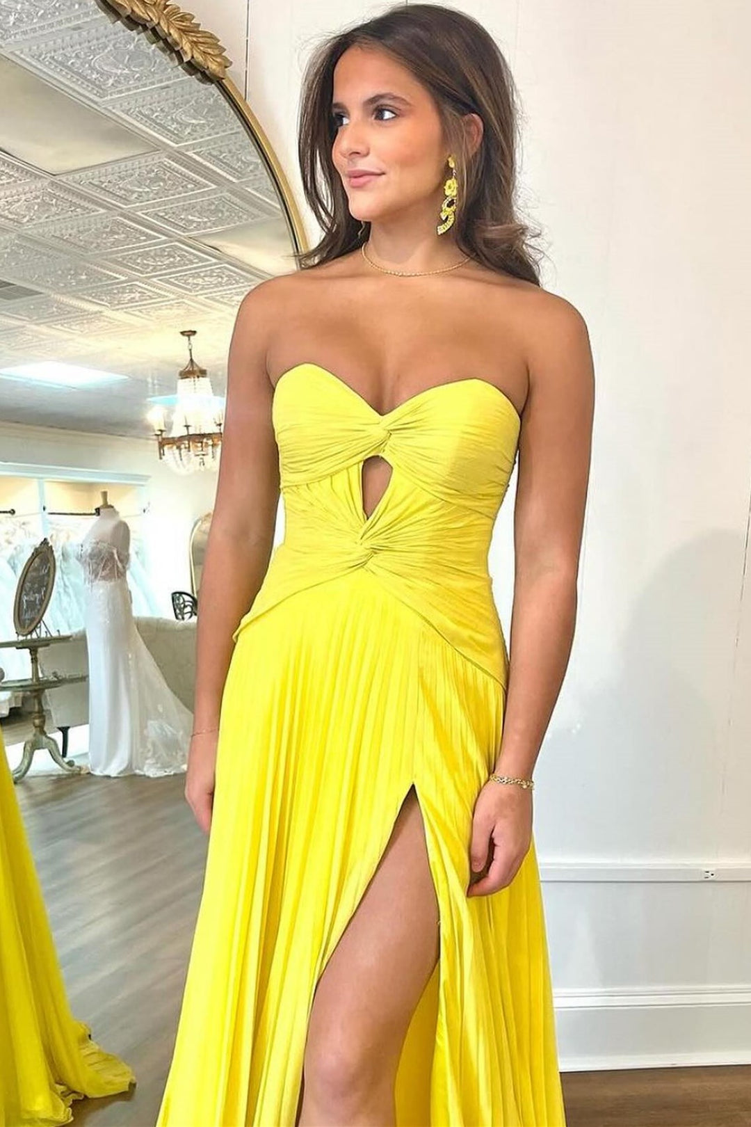 Sevoba|Hot Pink Strapless Keyhole Pleated A-Line Prom Dress