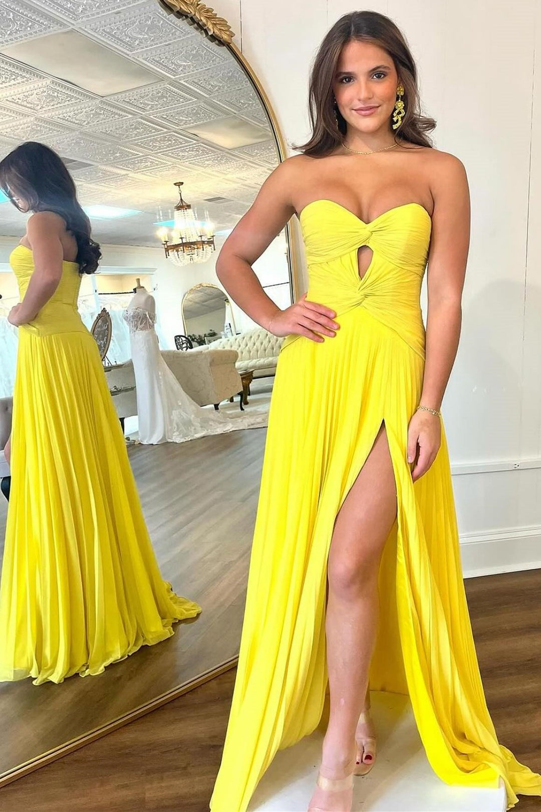Sevoba|Hot Pink Strapless Keyhole Pleated A-Line Prom Dress