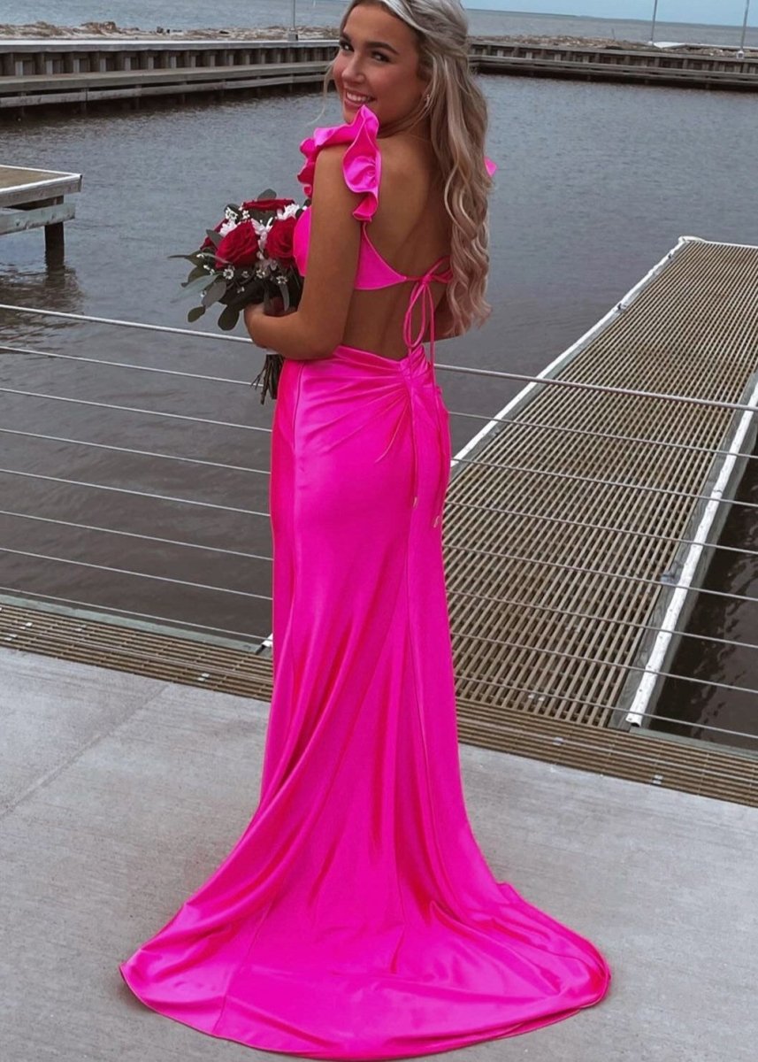 Violet Flutter Sleeve Cutout Mermaid Fitted Gown