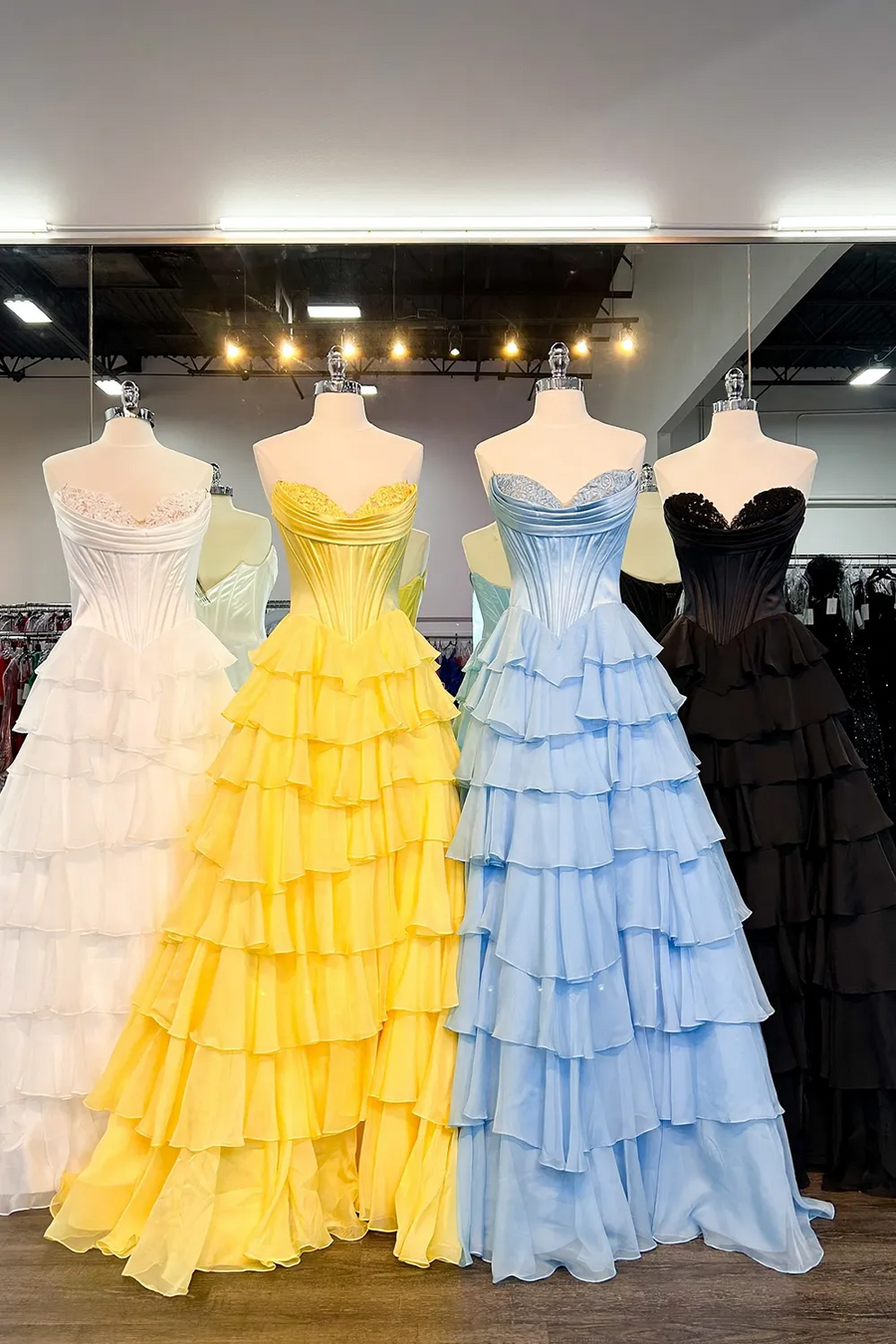 Sevoba|A-Line Strapless V-Neck Tiered Empire-Waist Long Prom Dress