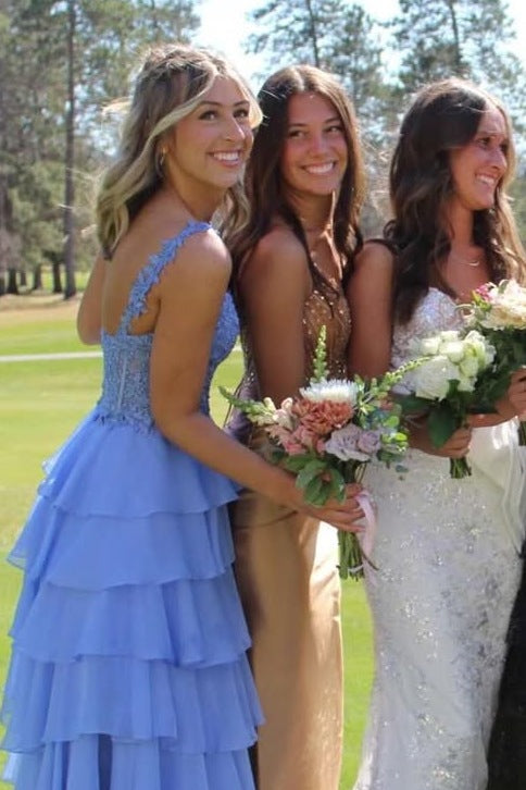 One Shoulder A-Line Empire-Waist Layered Chiffon Prom Dress