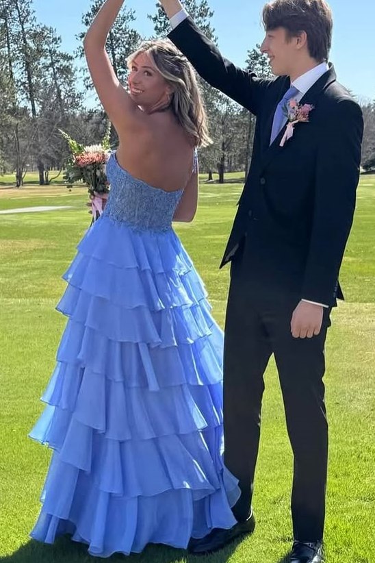 One Shoulder A-Line Empire-Waist Layered Chiffon Prom Dress