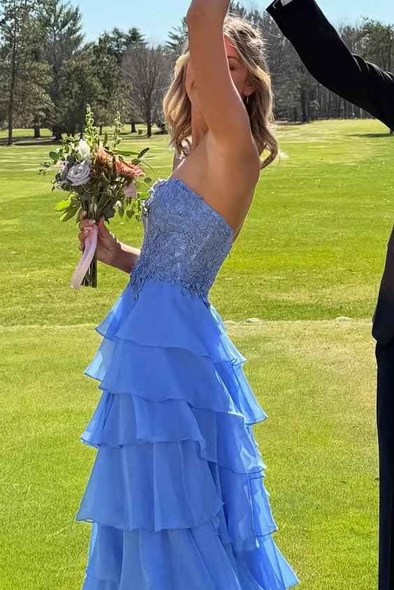 One Shoulder A-Line Empire-Waist Layered Chiffon Prom Dress