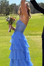 One Shoulder A-Line Empire-Waist Layered Chiffon Prom Dress