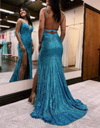 Miracle |Mermaid V Neck Sequins Prom Dress with Slit
