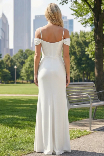 Mermaid Off-the-Shoulder Satin Floor-Length Prom Dress with Pleated Split | Sevoba