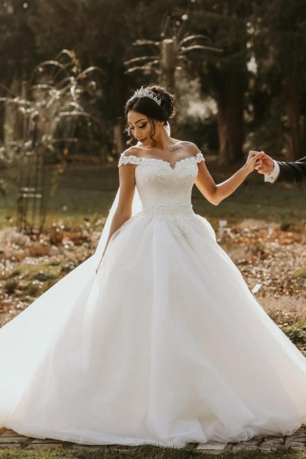 Ball Gown Off the shoulder White Garden Wedding Dress