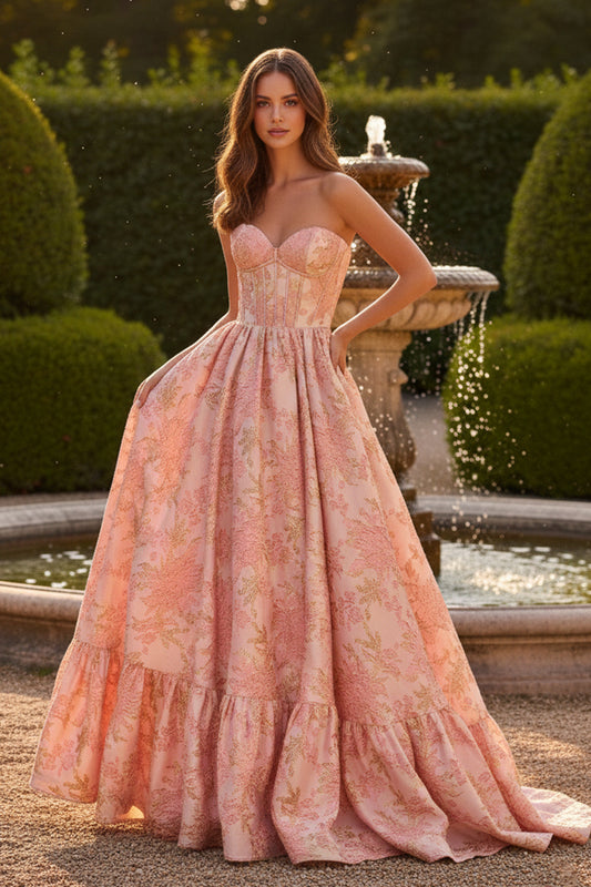 Pleated Sleeveless  Long Pom Dress with Floral and Butterfly Patterns | Sevoba