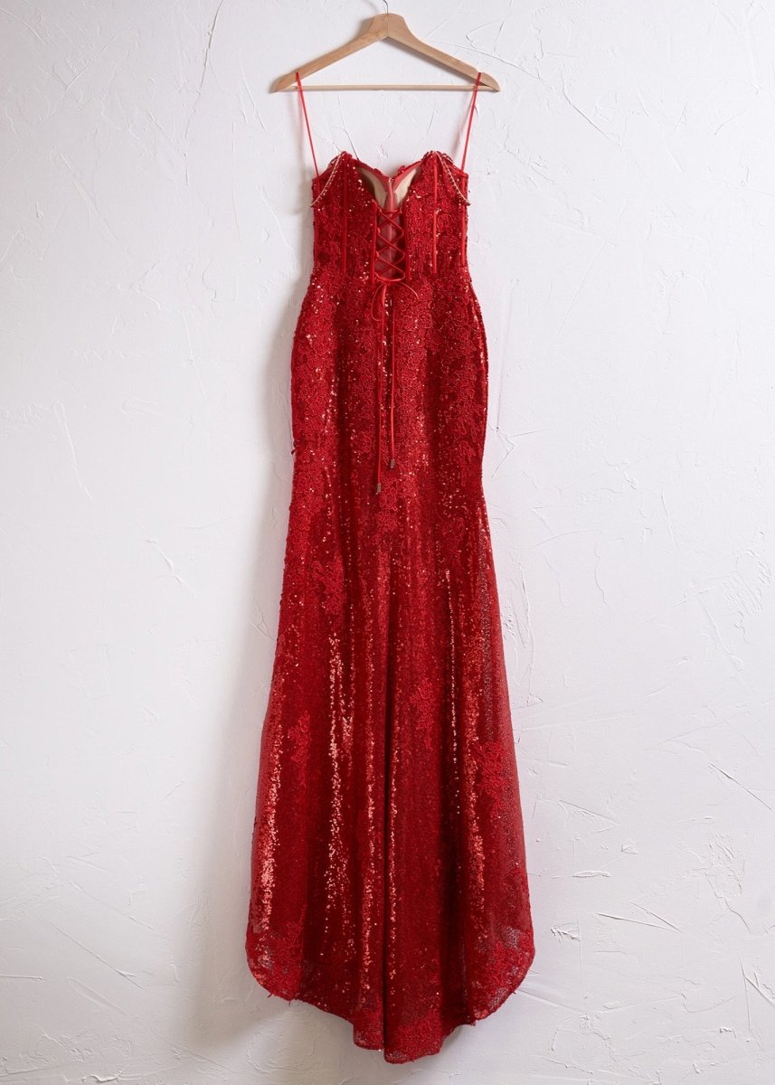 Sevoba|Mermaid Spaghetti Straps Appliques Prom Dress with Slit