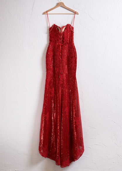 Sevoba|Mermaid Spaghetti Straps Appliques Prom Dress with Slit