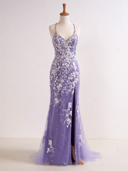 Elizabell | Mermaid V Neck Long Prom Dress with Appliques Beading