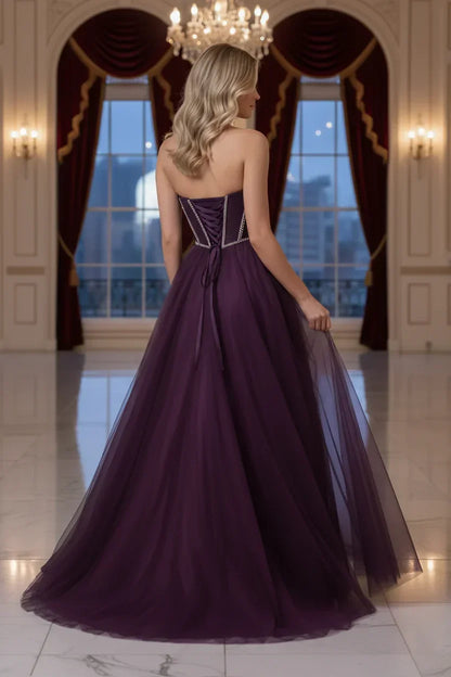 Rhinestone Boned Strapless Corset Tulle Prom Dress | Sevoba