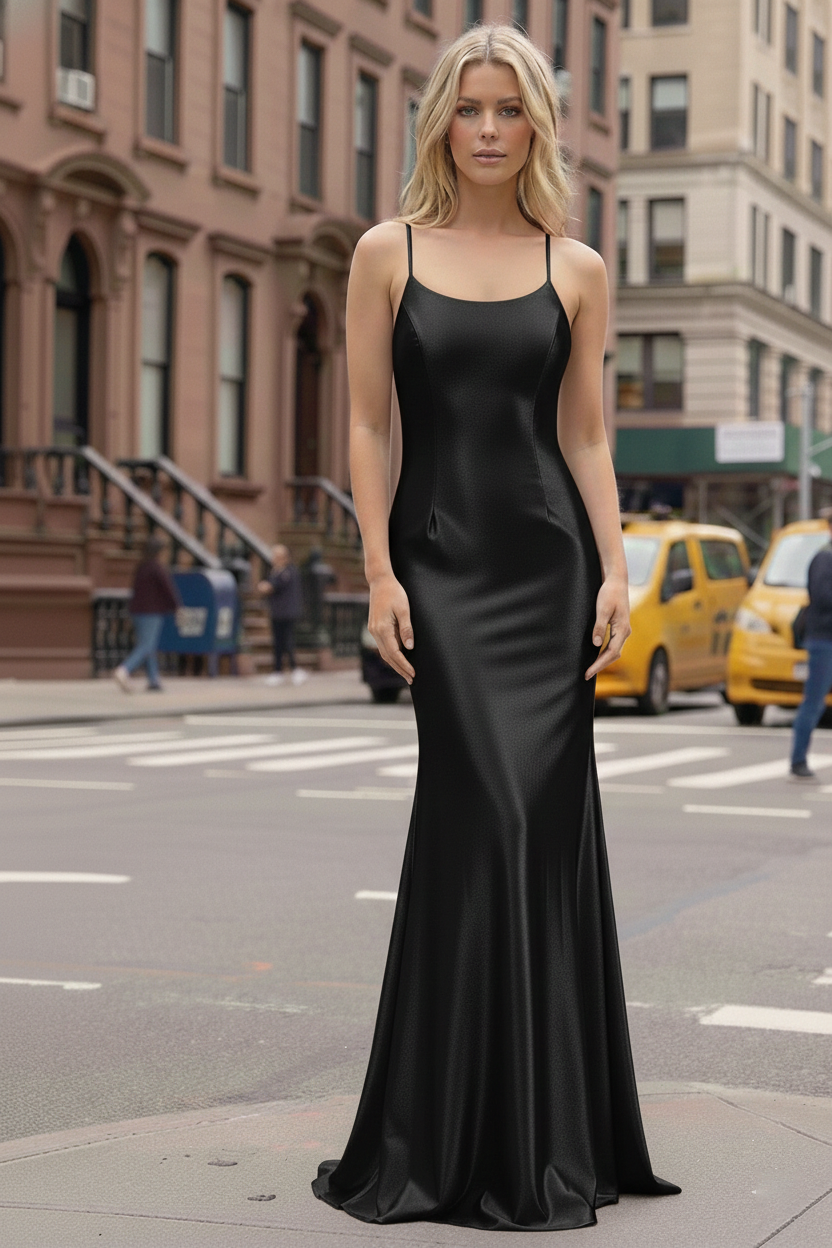 Satin Spaghetti Strap Mermaid Prom Dress with Lace Up Back | Sevoba