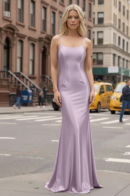 Satin Spaghetti Strap Mermaid Prom Dress with Lace Up Back | Sevoba