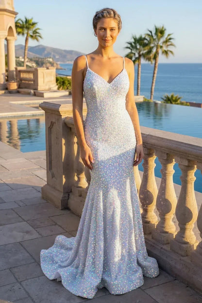 Sequin Spaghetti Strap Mermaid Prom Dress | Sevoba