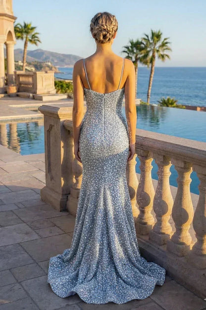 Sequin Spaghetti Strap Mermaid Prom Dress | Sevoba
