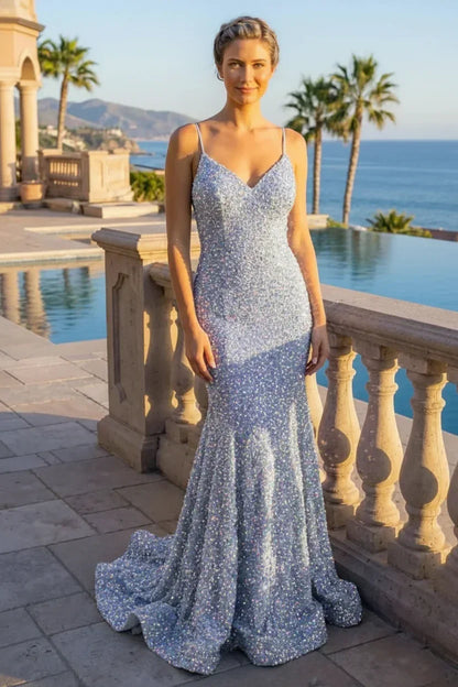 Sequin Spaghetti Strap Mermaid Prom Dress | Sevoba