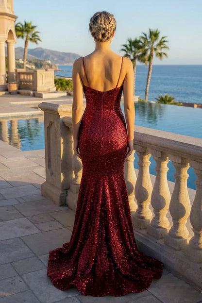 Sequin Spaghetti Strap Mermaid Prom Dress | Sevoba