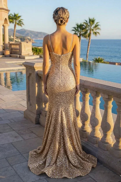 Sequin Spaghetti Strap Mermaid Prom Dress | Sevoba
