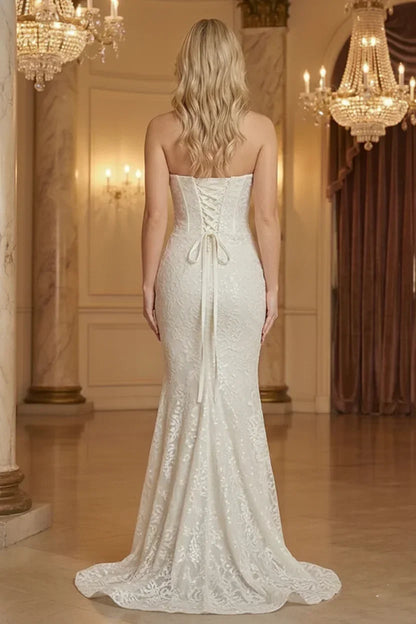 Sequin Strapless Lace Mermaid Prom Dress with Corset Back | Sevoba