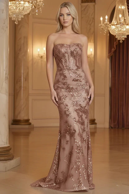 Sequin Strapless Lace Mermaid Prom Dress with Corset Back | Sevoba