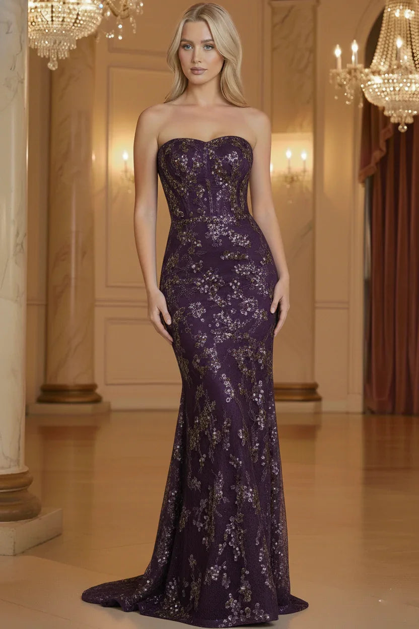 Sequin Strapless Lace Mermaid Prom Dress with Corset Back | Sevoba