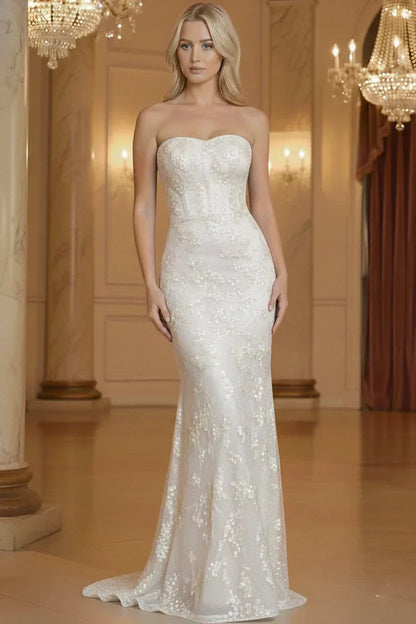 Sequin Strapless Lace Mermaid Prom Dress with Corset Back | Sevoba