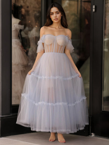 Sevoba|A-Line Corset Ruffled Tulle Prom Dress