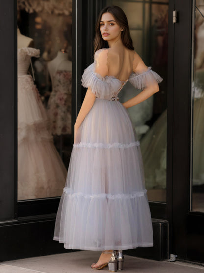 Sevoba|A-Line Corset Ruffled Tulle Prom Dress