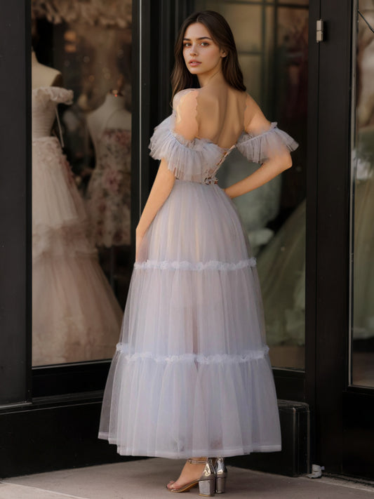 Sevoba|A-Line Corset Ruffled Tulle Prom Dress