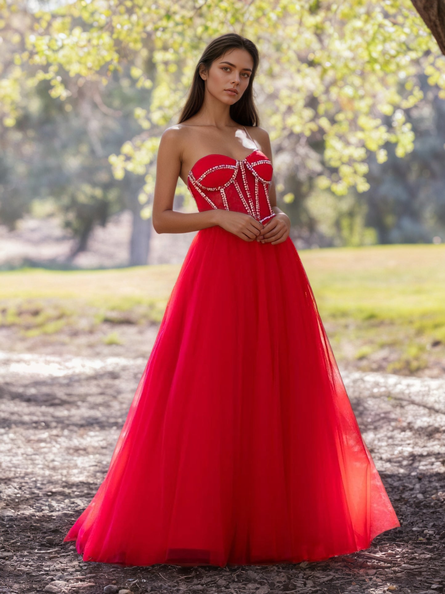 Sevoba|Sevoba|A-Line Strapless Red Prom Dress with Beadings