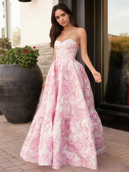 Sevoba|A-Line Sweetheart Floral Printed Long Prom Dresses