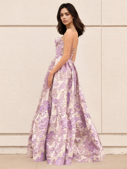 Sevoba | A-Line Sweetheart Floral Printed Long Prom Dresses