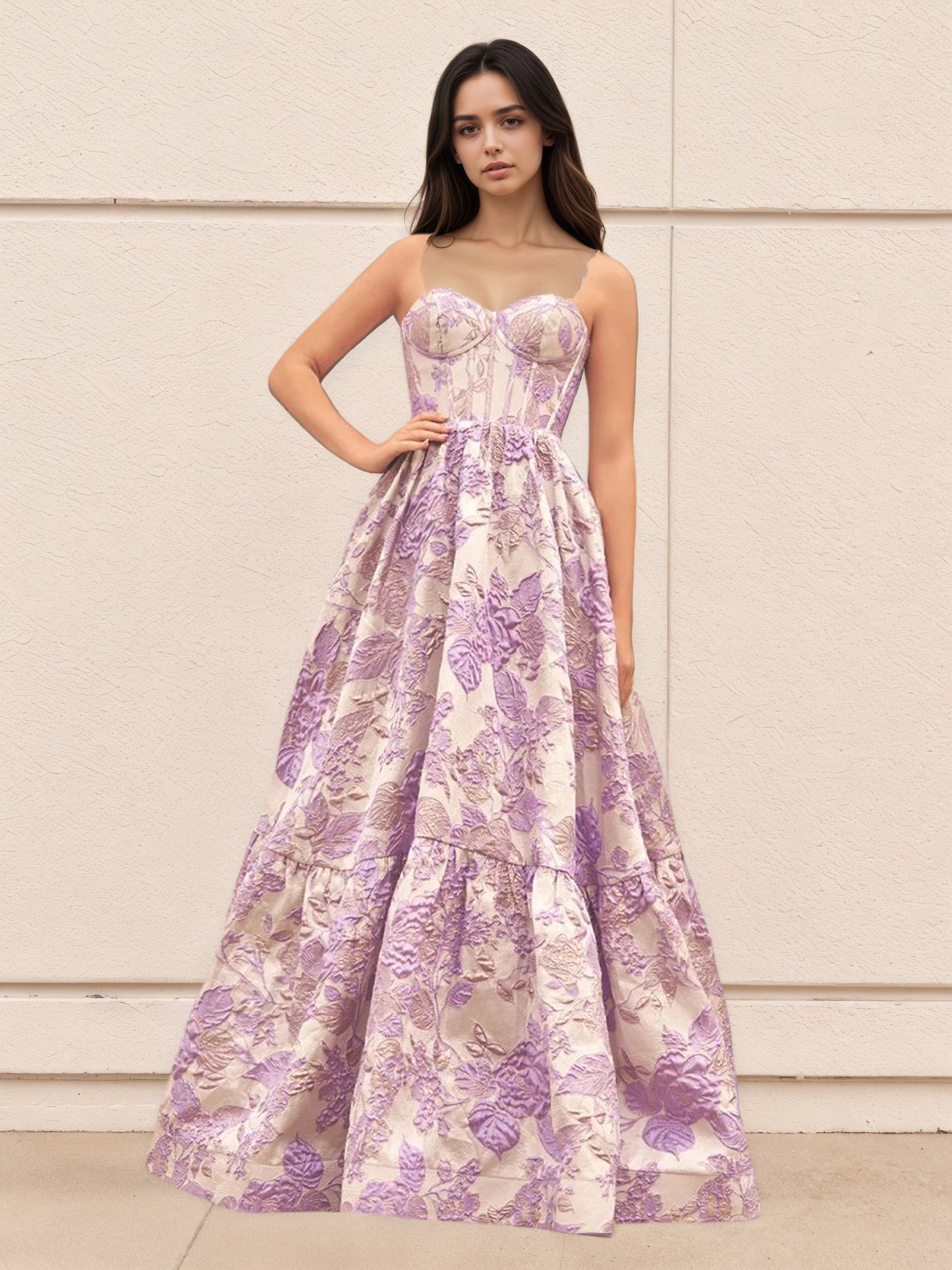 Sevoba|A-Line Sweetheart Floral Printed Long Prom Dresses