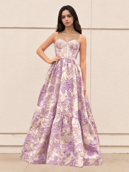 Sevoba | A-Line Sweetheart Floral Printed Long Prom Dresses