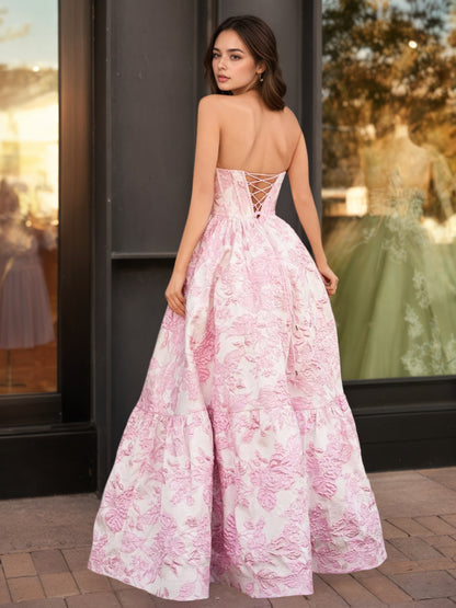 Sevoba | A-Line Sweetheart Floral Printed Long Prom Dresses
