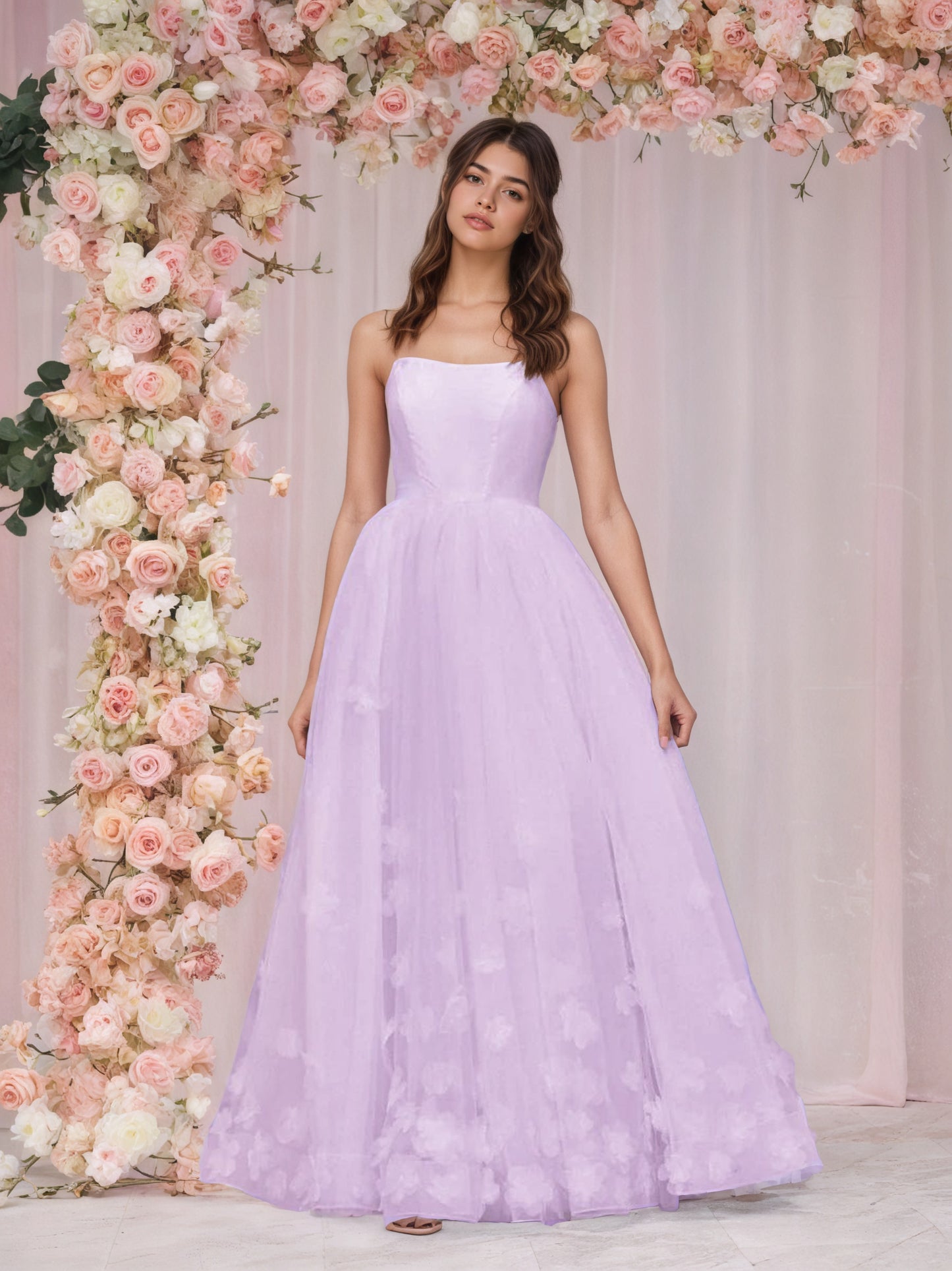 Sevoba|A-line Spaghetti Straps Pink Tulle Prom Dress